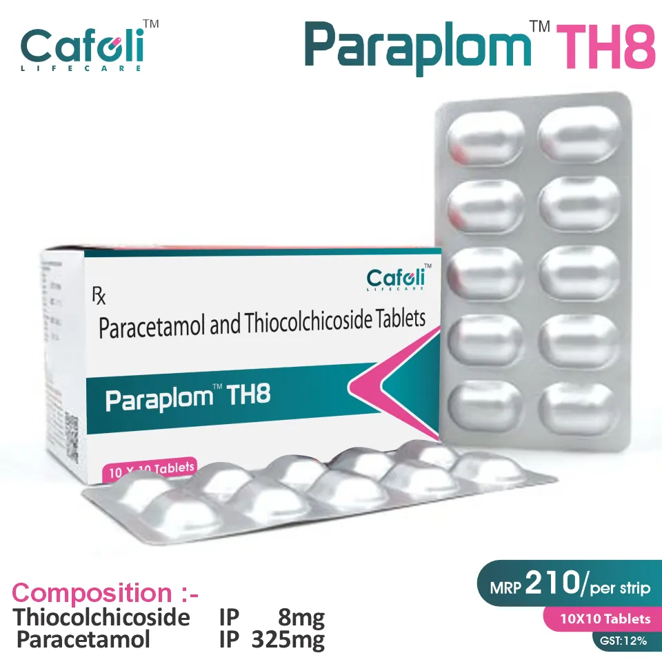 Thiocolchicoside 8mg + Paracetamol 325mg Tablet | Pain Relief | Best Price for PCD Pharma Franchise